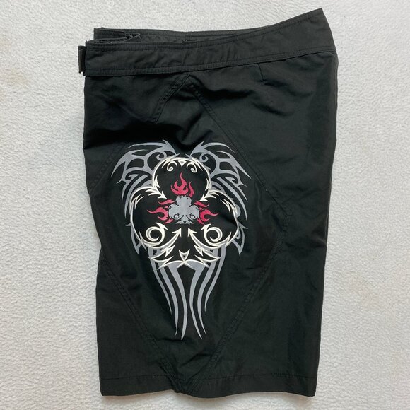 No Fear Board Shorts Mens Size 34 Black Tribal Graphic Swim Trunks - Picture 7 of 8